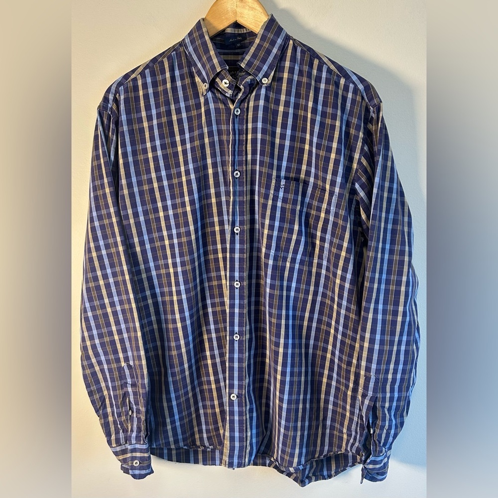 Paul & Shark Yachting Dress Shirt Men Size 41 Purple Blue Plaid Made in Italy